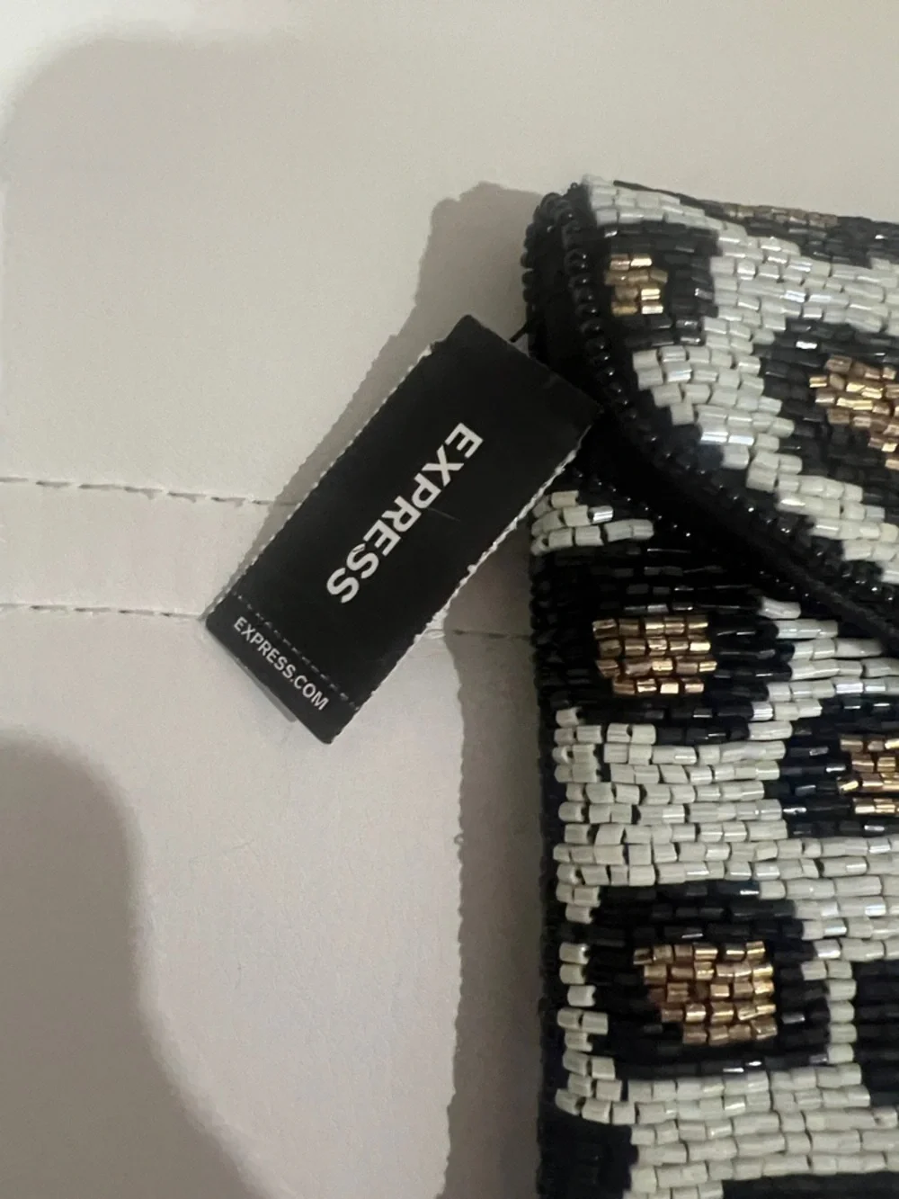 Express Beaded Leopard Envelope Clutch - Black, White & Gold NWT‎ - Picture 4 of 10